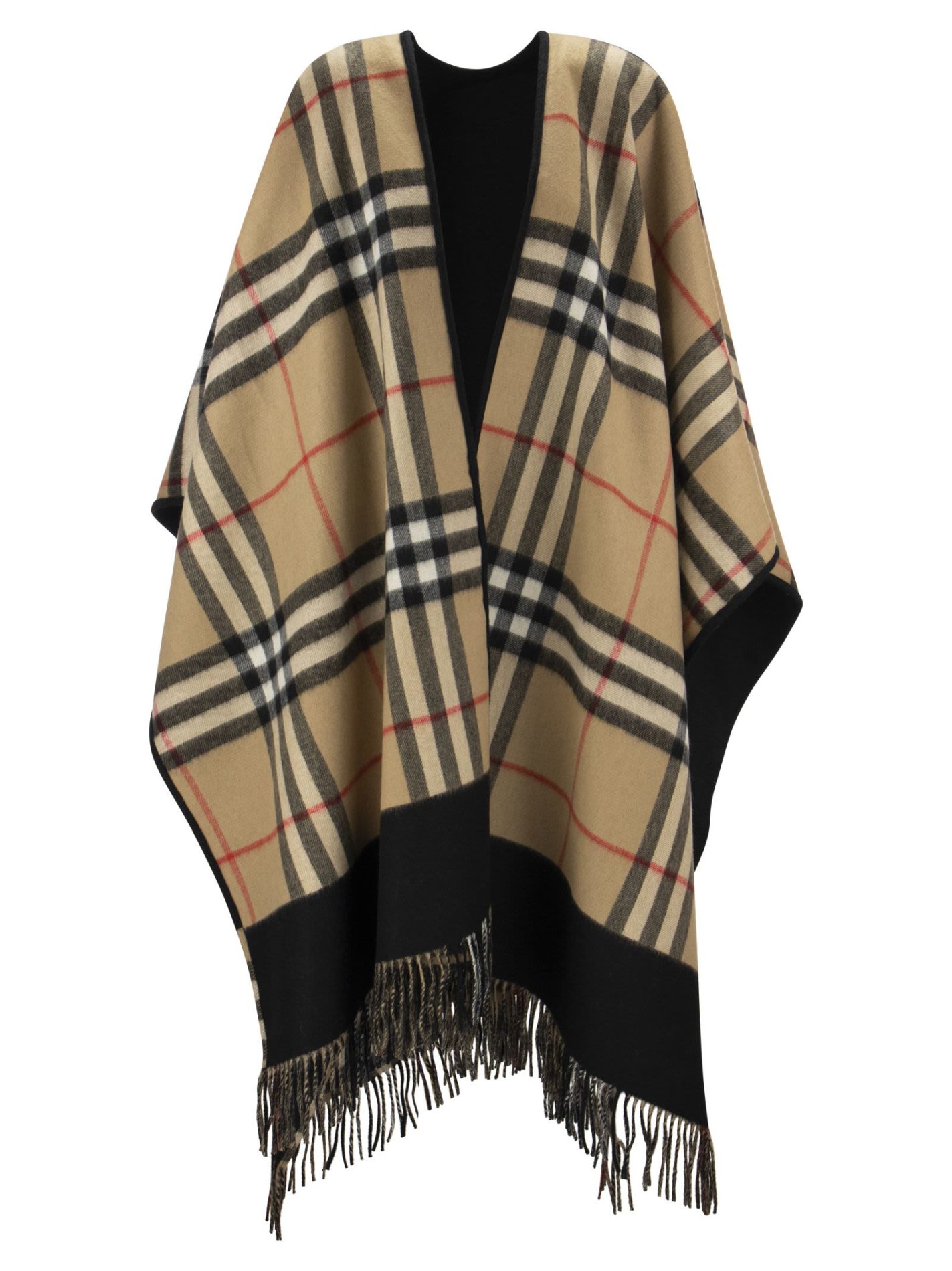 Reversible Wool and Cashmere cape with tartan pattern - Bellettini.com